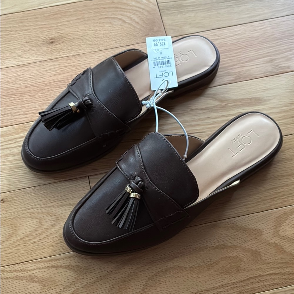 LOFT Brown Mules with Tassel Detail